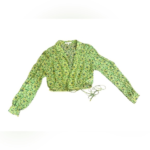 Favorite Daughter The Lover Wrap Top in Green Motif Size Medium - Picture 3 of 12